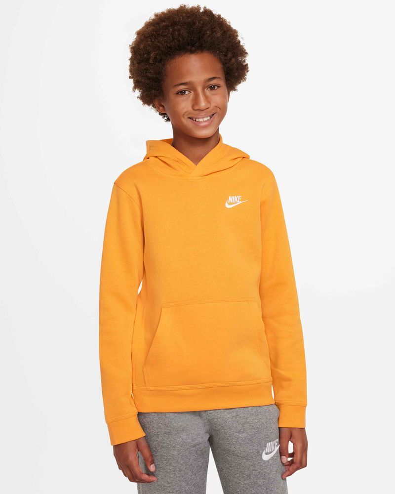 Nike - Club - Sweat à capuche avec logo orange - Blanc