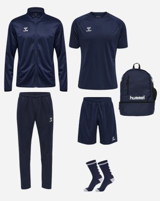 Product set Hummel Essential for Men. Jersey + Shorts + Short socks + Sweat jacket + Tracksuit pants + Bag (6 items)