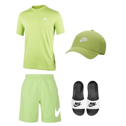 Ensemble de produits Nike Sportswear pour Homme. T-shirt + Short + Casquette + Claquettes (4 pièces)