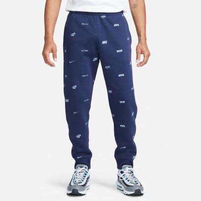 bas jogging nike club fleece print bleu homme fb7437 410