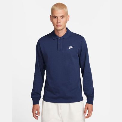 polo manches longues nike club bleu marine homme fq3417 410