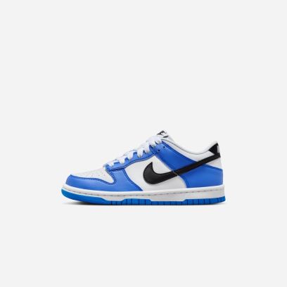 chaussures nike dunk low gs blanc et bleu enfant fv7021 400