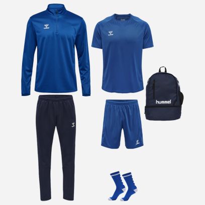 Produkt-Set Hummel Essential für Kinder. Trikot + Short + kurze Socken + Oberteil 1/2 Zip + Trainingshosen + Tasche (6 artikel)