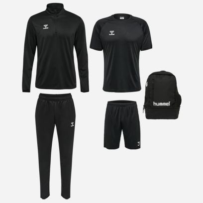 Set producten Hummel Essential voor Heren. Jersey + Korte broek + Top 1/2 zip + Trainingsbroek + Tas (5 artikelen)