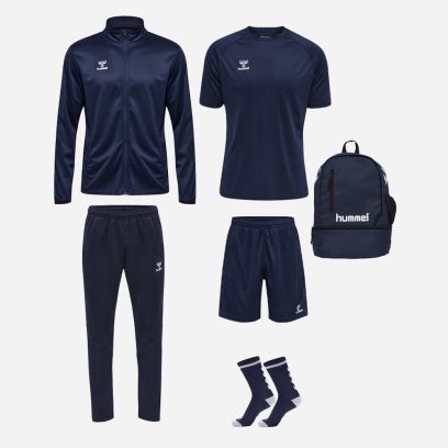 Product set Hummel Essential for Men. Jersey + Shorts + Short socks + Sweat jacket + Tracksuit pants + Bag (6 items)