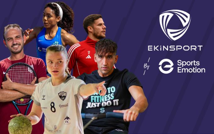 Visuel Ekinsport avec cinq athlètes pratiquant des sports différents